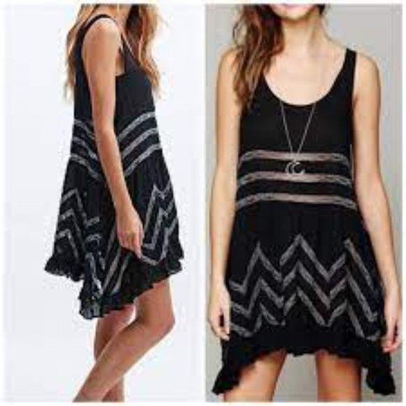 Intimately Free People mini dress Brown/Black Slip Dress - Voile Trapeze - Picture 2 of 16